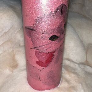 Sparkle Pink Vintage Christmas Kitten 20oz slim metal Tumbler hot/cold NIB